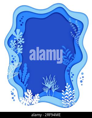 Underwater landscape with paper cut waves and sea animals. Cartoon ...