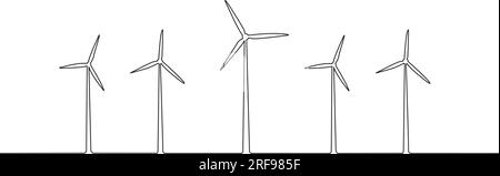 Five wind turbines on a white background with copy space Stock Vector