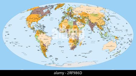 Political world map Mollweide projection Stock Vector