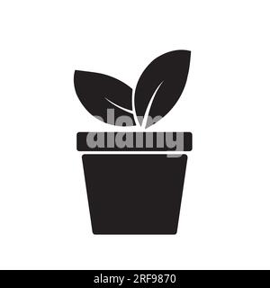 A flower pot with two leaves on a white background with copy space Stock Vector