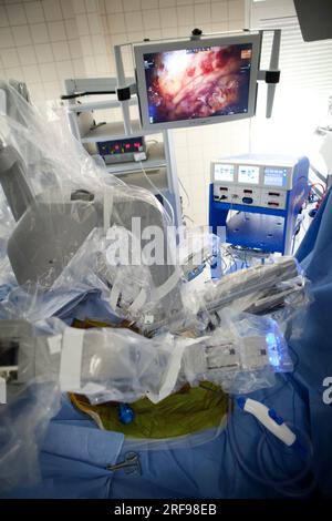 Urology department of a hospital performing prostatectomies using a robot surgeon. Stock Photo