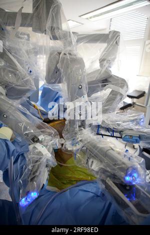 Urology department of a hospital performing prostatectomies using a robot surgeon. Stock Photo