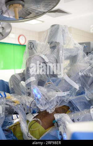 Urology department of a hospital performing prostatectomies using a robot surgeon. Stock Photo