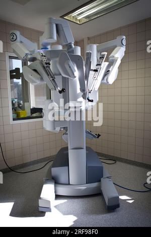 Urology department of a hospital performing prostatectomies using a robot surgeon. Stock Photo