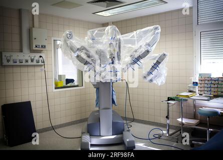 Urology department of a hospital performing prostatectomies using a robot surgeon. Stock Photo