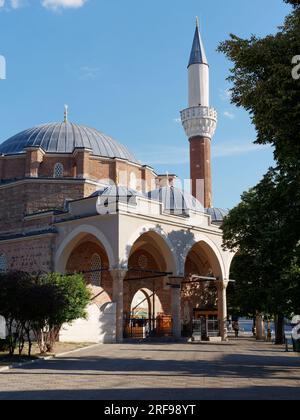 Banya Bashi Mosque (Central Mosque) exterior on a summers day with blue sky in the City of Sofia, Bulgaria. August 1, 2023. Stock Photo