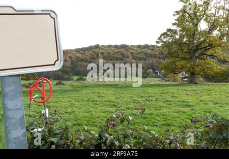 Close-up stethoscope in front of a rural landscape. Stock Photo