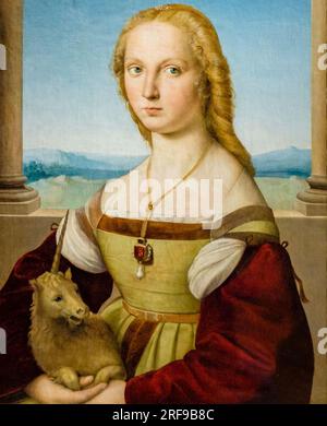 UNICORN LADY by Raffaello Sanzio da Urbino ( 1483-1520) Stock Photo
