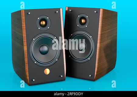 Musical Speakers on blue backdrop, 3D rendering Stock Photo