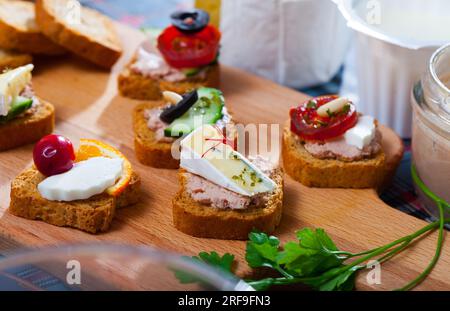 Assorted homemade canape appetizers Stock Photo