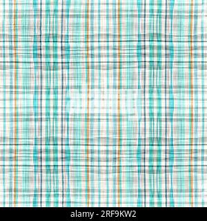 Teal rustic coastal beach house check fabric tile. Seamless sailor flannel textile gingham repeat swatch. Stock Photo