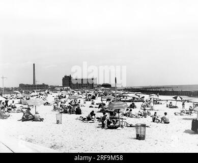 New York, New York:   1938 The beach at Jacob Riis Park at Rockaway Beach in Queens. Stock Photo