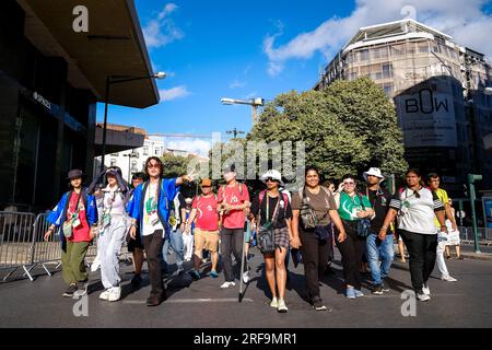 Lisbon, Portugal. August 01 2023. Pilgrims from all over the world atend the opening mass of the World Youth Day at  Eduardo VII Park, in the portuguese capital. The official estimates bring the number of participants for this week to as many as 1,5 million people. Igor de Aboim / Alamy Live News Stock Photo