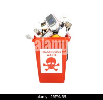 The concept of waste classification for recycling. Red bin for hazardous waste isolated on white background. Stock Photo