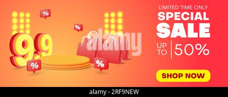 9.9 shopping day banner design with 3D podium Stock Vector