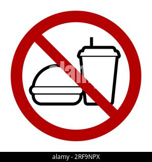 No eating and no drinks allowed symbol, prohibition sign, line icon. Flat vector illustration isolated on white background. Stock Vector