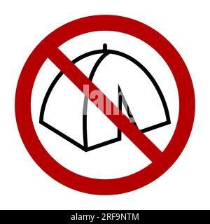 No camping tent symbol, prohibition sign, line icon. Flat vector illustration isolated on white background. Stock Vector