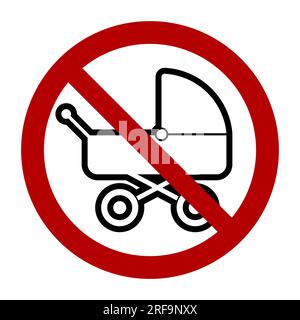 No baby carriage symbol, prohibition sign, line icon. Flat vector illustration isolated on white background. Stock Vector