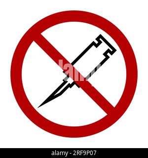 No drug syringe symbol, prohibition sign, line icon. Flat vector illustration isolated on white background. Stock Vector