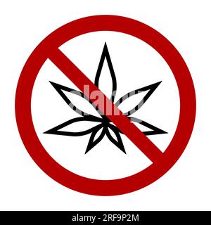 No marijuana, no drugs. Cannabis leaf symbol, prohibition sign, line icon. Flat vector illustration isolated on white background. Stock Vector