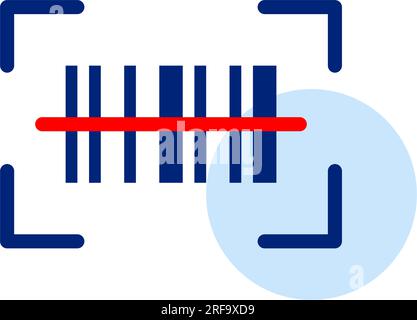 Scanning bar code with reader machine. Red laser beam. Pixel perfect, editable stroke icon Stock Vector