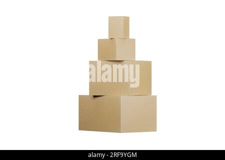 Delivery boxes stacked with white background Stock Photo