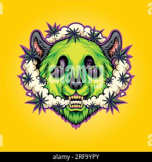 Marijuana smoking panda stoned head vector illustrations for your work logo, merchandise t-shirt, stickers and label designs, poster, greeting cards a Stock Vector