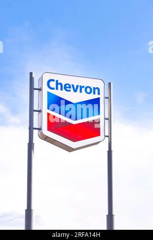 Chevron brand fuel sign above gas station in cedar city nevada usa Stock Photo