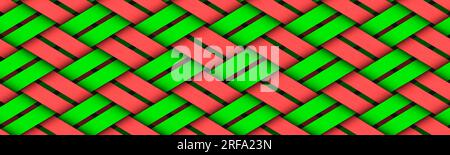 Red green wicker background. Geometric seamless pattern. 3d illustration Stock Photo