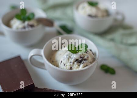 sweet home made straciatella mint ice cream Stock Photo