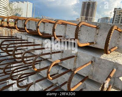 Iron metal rusty reinforcement in concrete and industrial reinforced ...