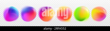 Abstract circles with color rainbow gradient blur. Palette of round vibrant dots. Texture of radial multicolor spots isolated on transparent backgroun Stock Vector