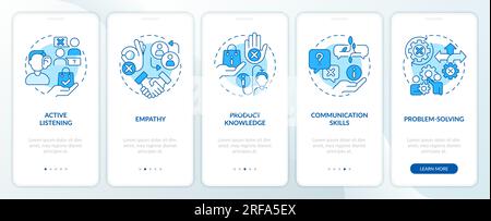 Salesperson essential skills blue onboarding mobile app screen Stock Vector