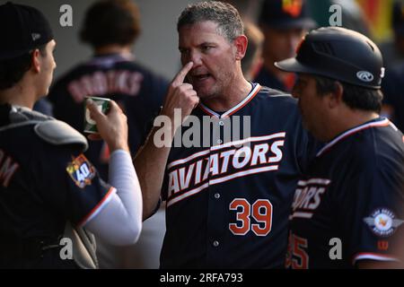 Catcher Tyler Soderstrom (21) of the Las Vegas Aviators in the dugout  during the game against the Oklahoma City Dodgers on June 21, 2023 at  Chickasaw Bricktown Ballpark in Oklahoma City, Oklahoma. (