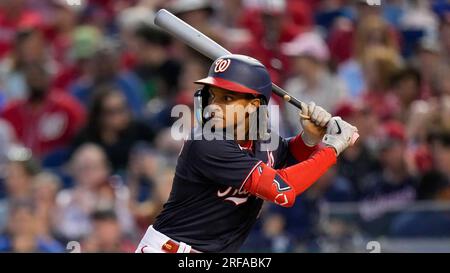 Washington Nationals' CJ Abrams runs the bases after hitting a solo home run  during a baseball game against the Cincinnati Reds in Cincinnati, Sunday,  Aug. 6, 2022. (AP Photo/Aaron Doster Stock Photo 