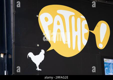 Lyon , France -  07 25 2023 : Pathe sign logo and brand text of cinema room vintage facade movies room French city Stock Photo