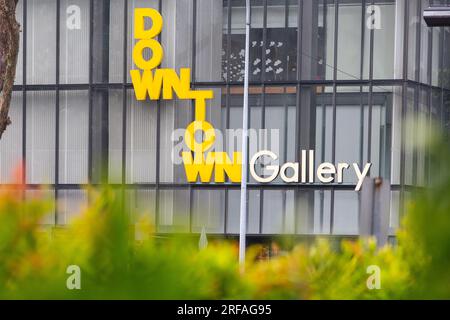Downtown gallery signage in Singapore central business district area. A venue for leisure and retail. Stock Photo