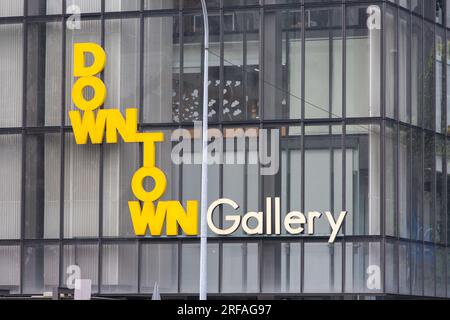 Downtown gallery signage in Singapore central business district area. A venue for leisure and retail. Stock Photo