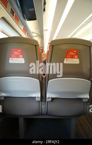 Looking down a row of seats on a LNER train Stock Photo