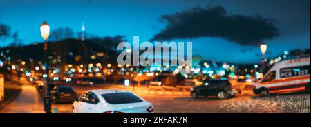 Panoramic Streetview Night Boke Bokeh Blurred Background. Blurred Boke Bokeh Background Of City Night Illumination. Abstract Blurred Bokeh Stock Photo