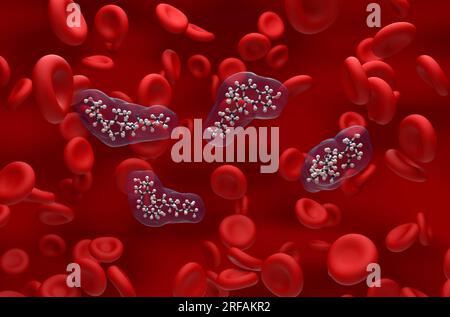 Vitamin D structure in the blood flow - ball and stick isometric view 3d illustration Stock Photo