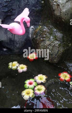 Small Artificial Rock Waterfalls on waterfall park Stock Photo