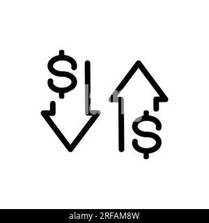 Dollar price up down icon vector. Increasing and decreasing currency value sign symbol Stock Vector