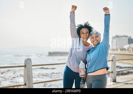 Happy success woman - achievement of fitness goals. Winning female