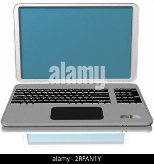 3D illustration. Gray open laptop on a white background. Blank monitor with space for text, images Stock Photo