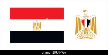 Vector image of the state flag and coat of arms of the Arab Republic of Egypt. Stock Vector