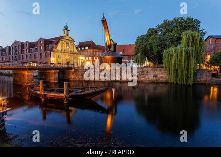 Luneburg old harbor with the newly renovated crane, used for loading and unloading salt. Photo was taken on the 5th of June 2023 in Luneburg or the Ha Stock Photo