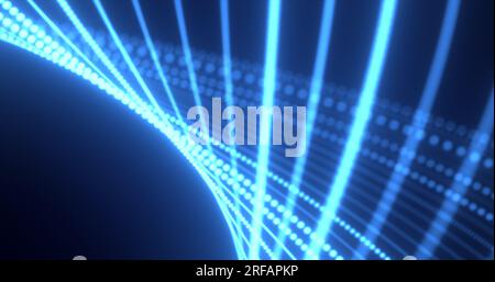 Abstract blue waves from lines and dots of particles of glowing swirling futuristic hi-tech with blur effect on a dark background. Abstract background Stock Photo