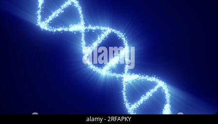Abstract blue glowing energy spiral dna scientific futuristic high tech background. Stock Photo