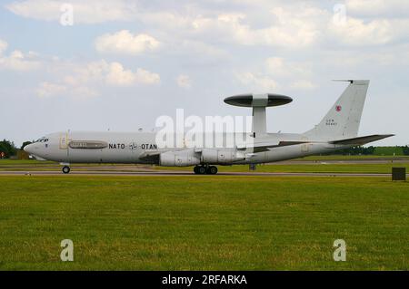NATO Boeing E-3 Sentry  AWACS plane at RAF Waddington, UK. Airborne early warning and control (AEW&C) jet aircraft based on 707 airliner Stock Photo